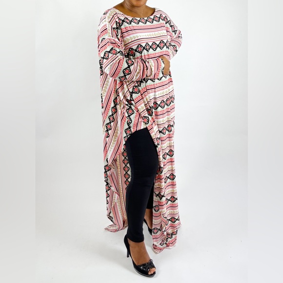 Multicolor Aztec Boho Print Maxi Kaftan Dress - Picture 6 of 7